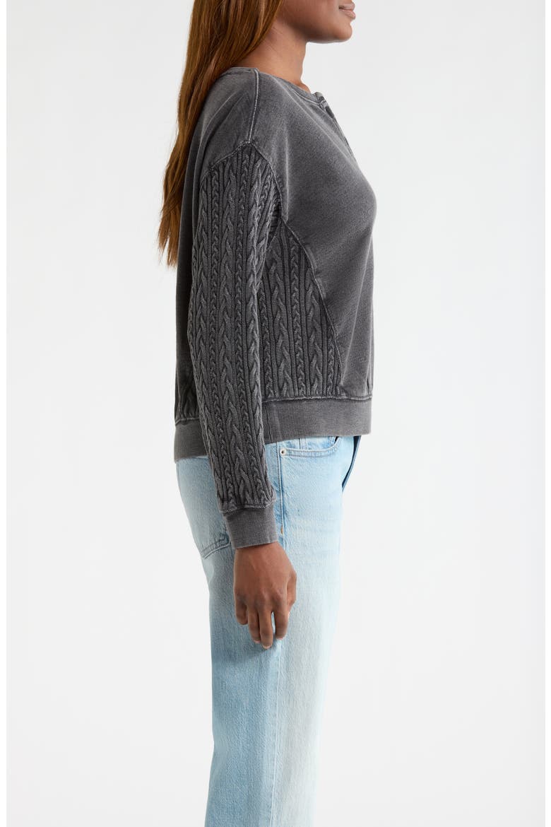 Cable Stitch Sleeve Henley Top, Alternate, color, RAVEN