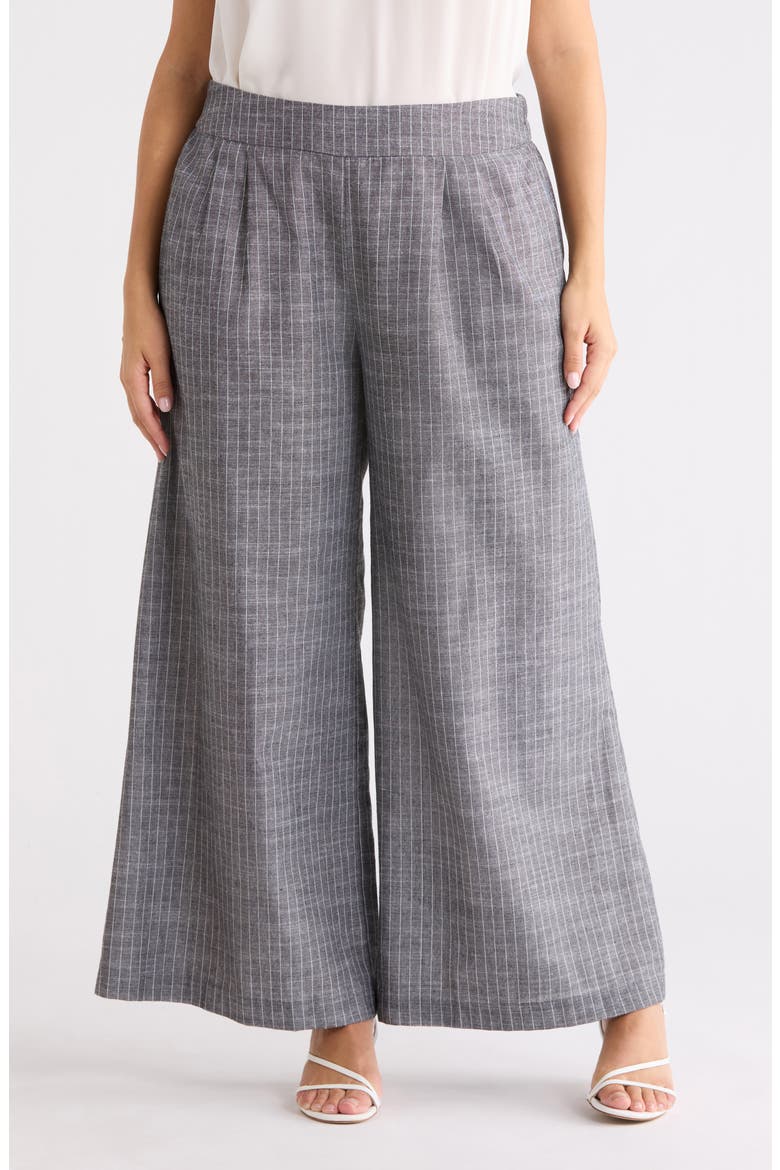 Stripe Cotton & Linen Wide Leg Pants, Main, color, BLACK