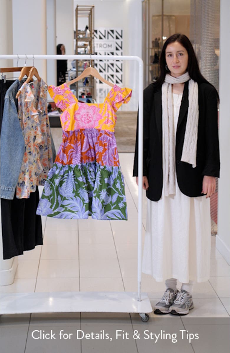 Tropical Swing Mixed Print Tiered Cotton Sundress, sales video thumbnail