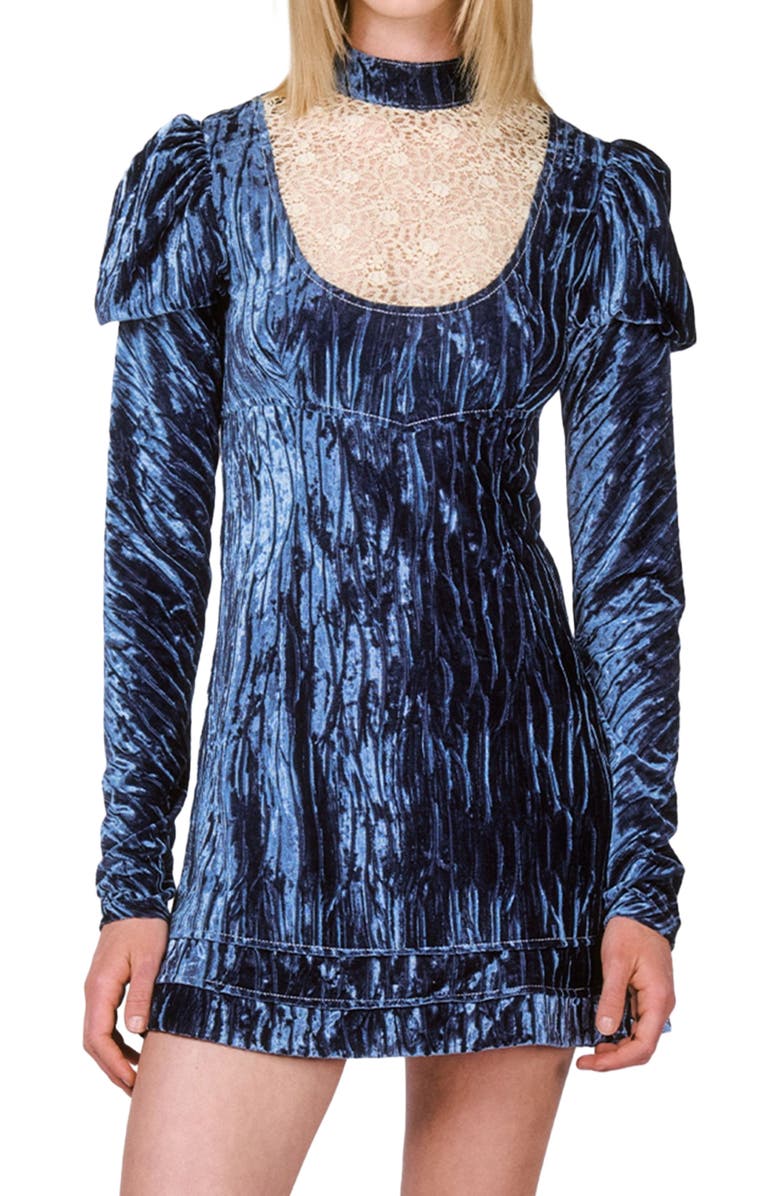 Anna Sui Crushed Velvet Cream Lace Mini Dress, Alternate, color,