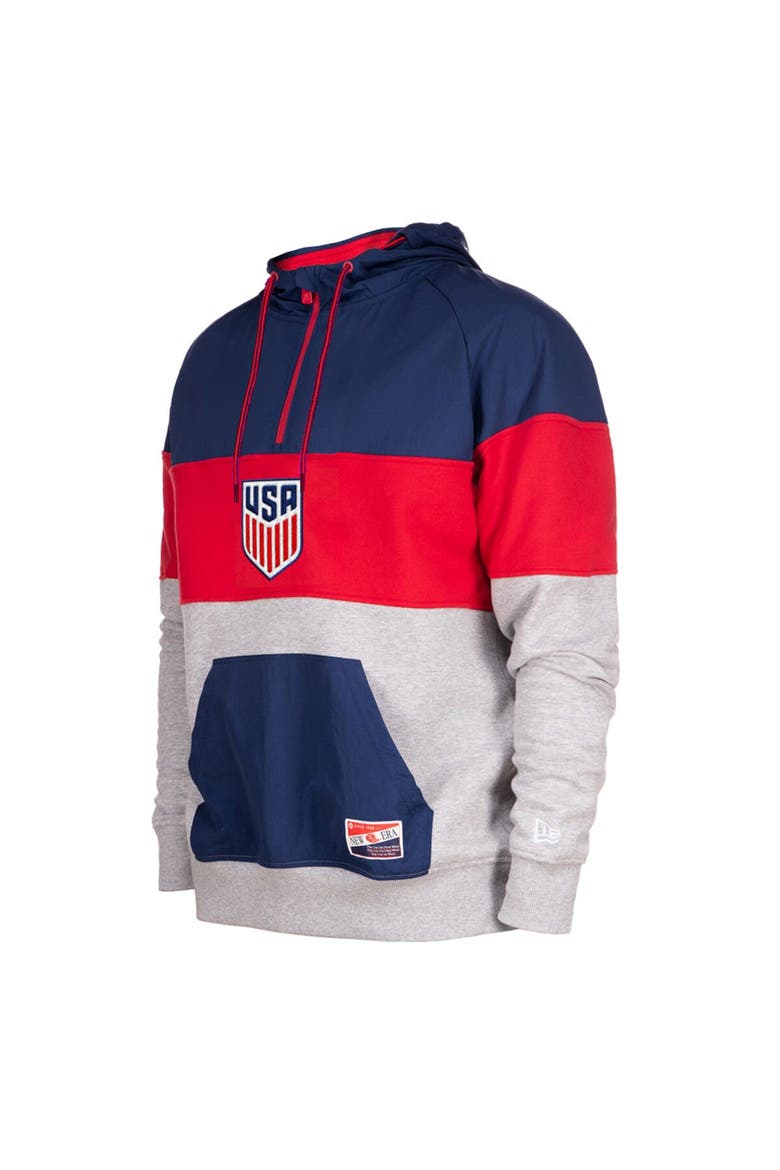 Men's 5th & Ocean by New Era Navy/Gray USMNT Raglan Quarter-Zip Hoodie, Alternate, color, Navy