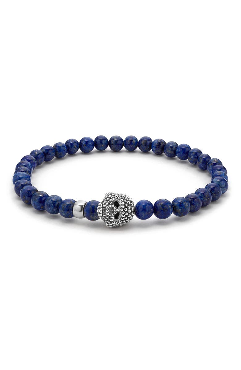 LAGOS Men's Anthem Lapis Skull Stretch Bracelet, Main, color, Silver/Lapis
