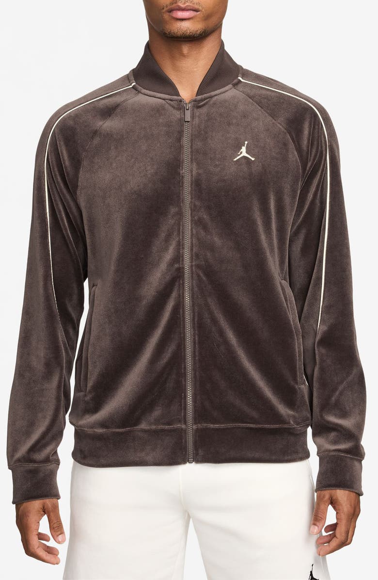 Jordan Jumpman Embroidered Velour Track Jacket, Main, color, Baroque Brown/ Sail