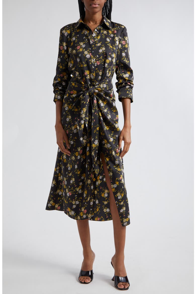 Jacey Floating Daisies Shirtdress, Main, color, BLACK MULTI