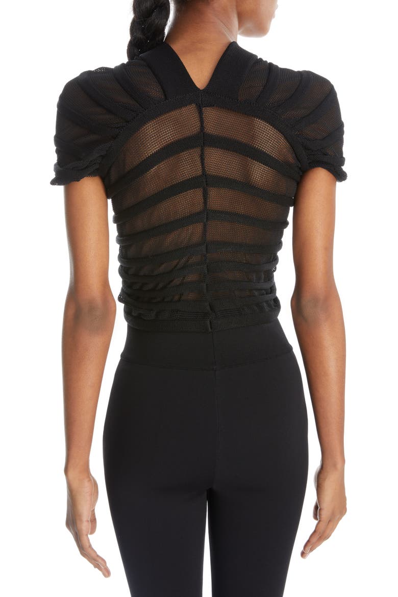 Semisheer Ruched Knit Mesh Crop Top, Alternate, color, NOIR ALAIA