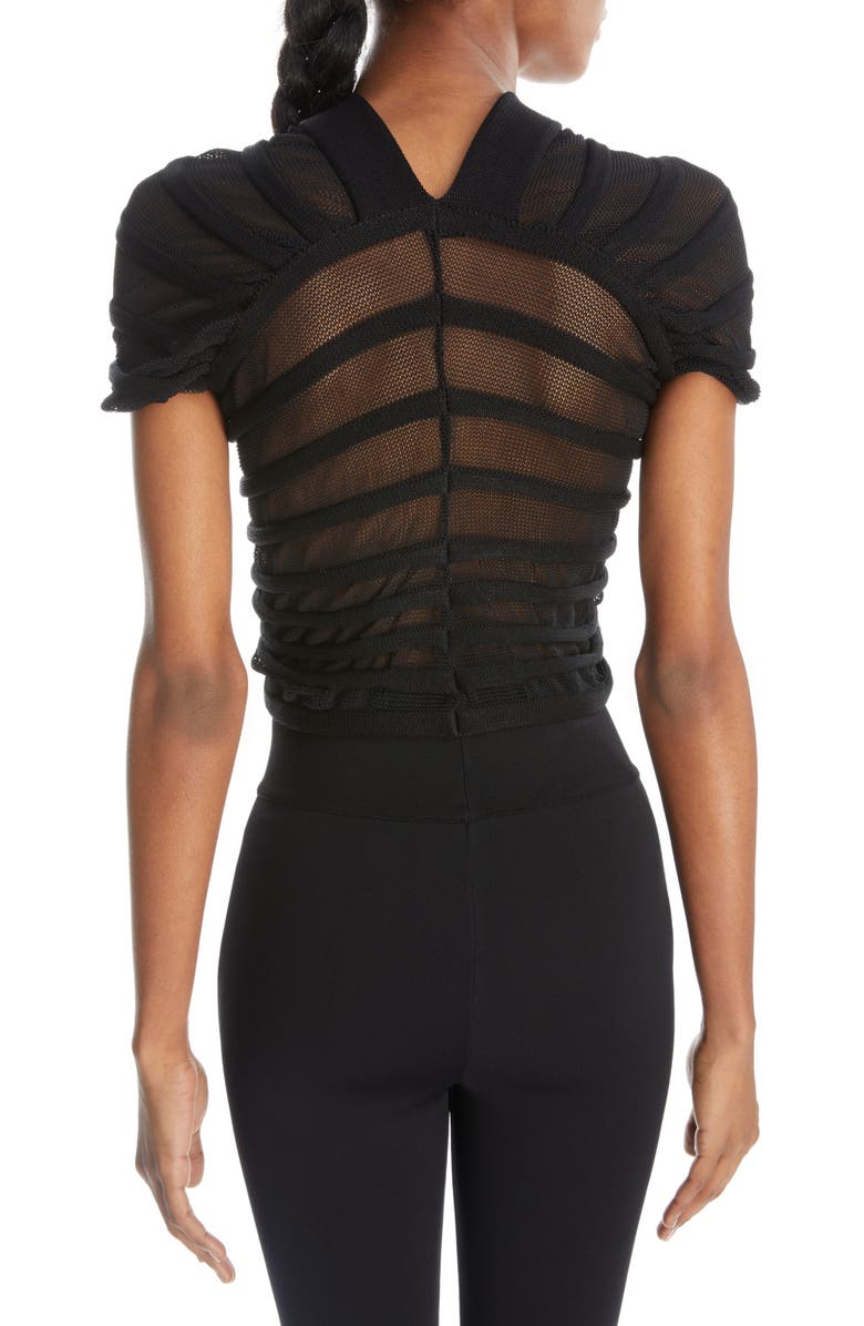 Alaïa Semisheer Ruched Knit Mesh Crop Top, Alternate, color,