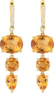 EFFY 14K Yellow Gold Diamond Accent Citrine Drop Earrings