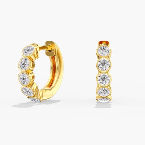 Bezel Lab Diamond Huggie in 14K Gold