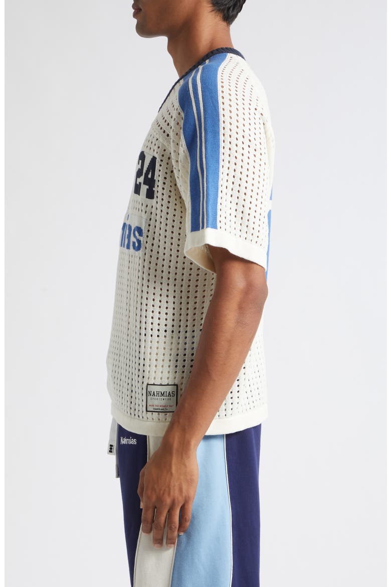 24 Oversize Cotton Pointelle V-Neck Soccer Jersey, Alternate, color, EGG WHITE