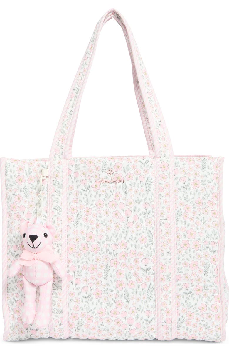 Nanette Lepore Floral Quilted Tote with Bear Charm & Crossbody Bag, Main, color, Pretty Petals-Stripe-Gingham