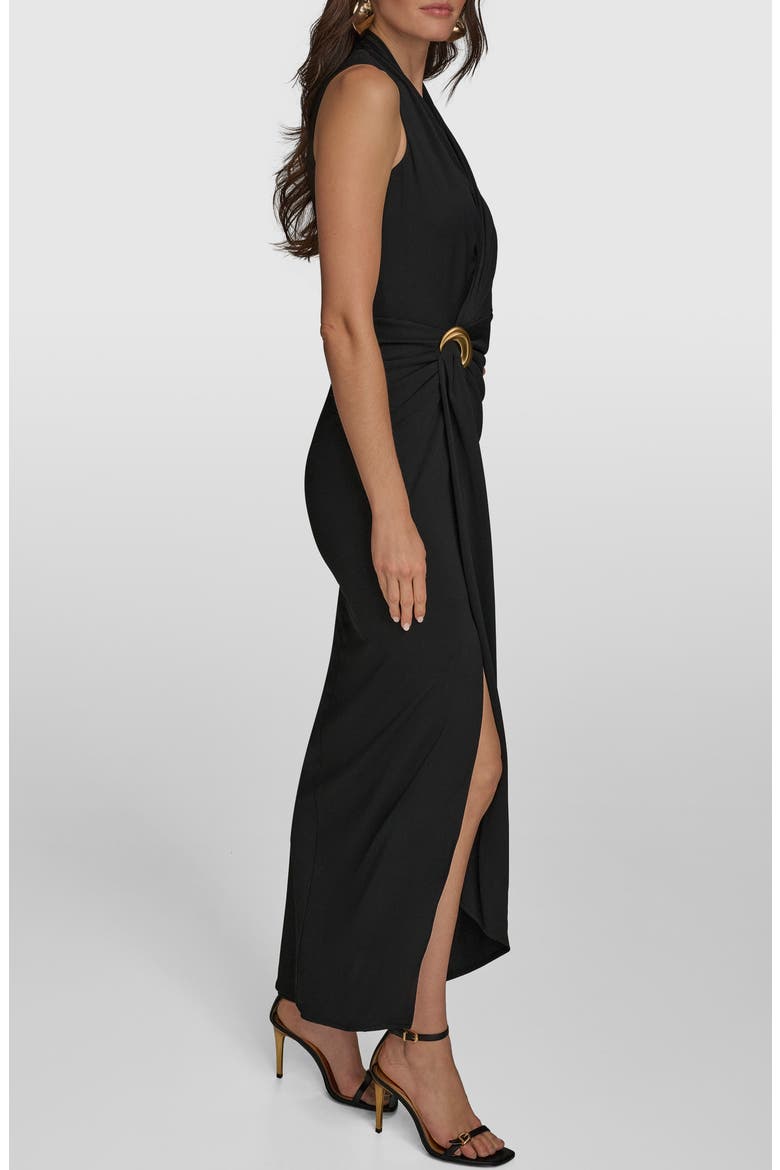 Belt Detail Sheath Maxi Dress, Alternate, color, BLACK