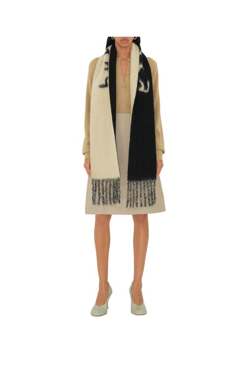 Burberry Reversible Logo Alpaca Wool Blend Scarf In Candle