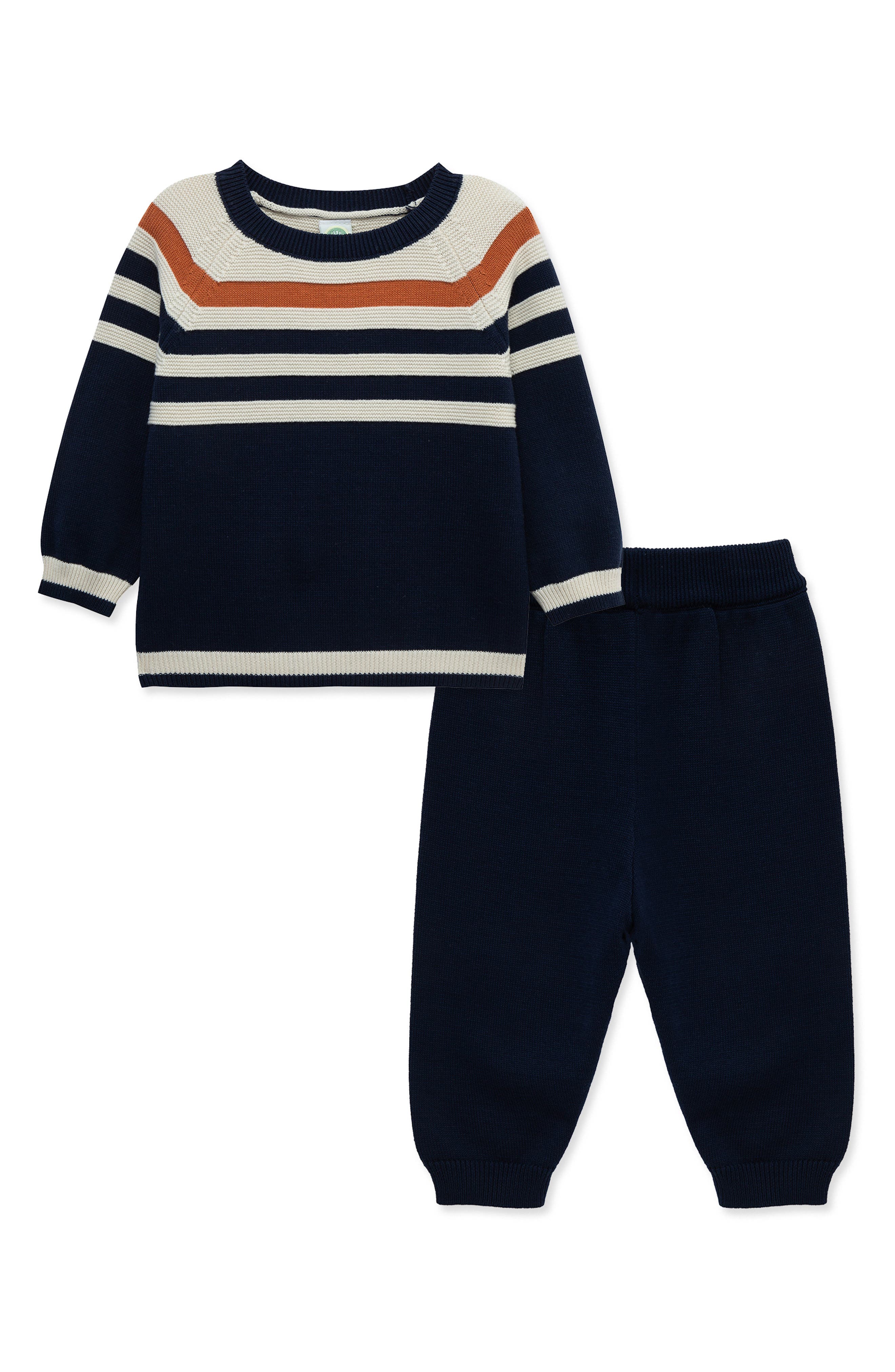 Little Me Blue Stripe Cotton Sweatshirt & Sweatpants Set