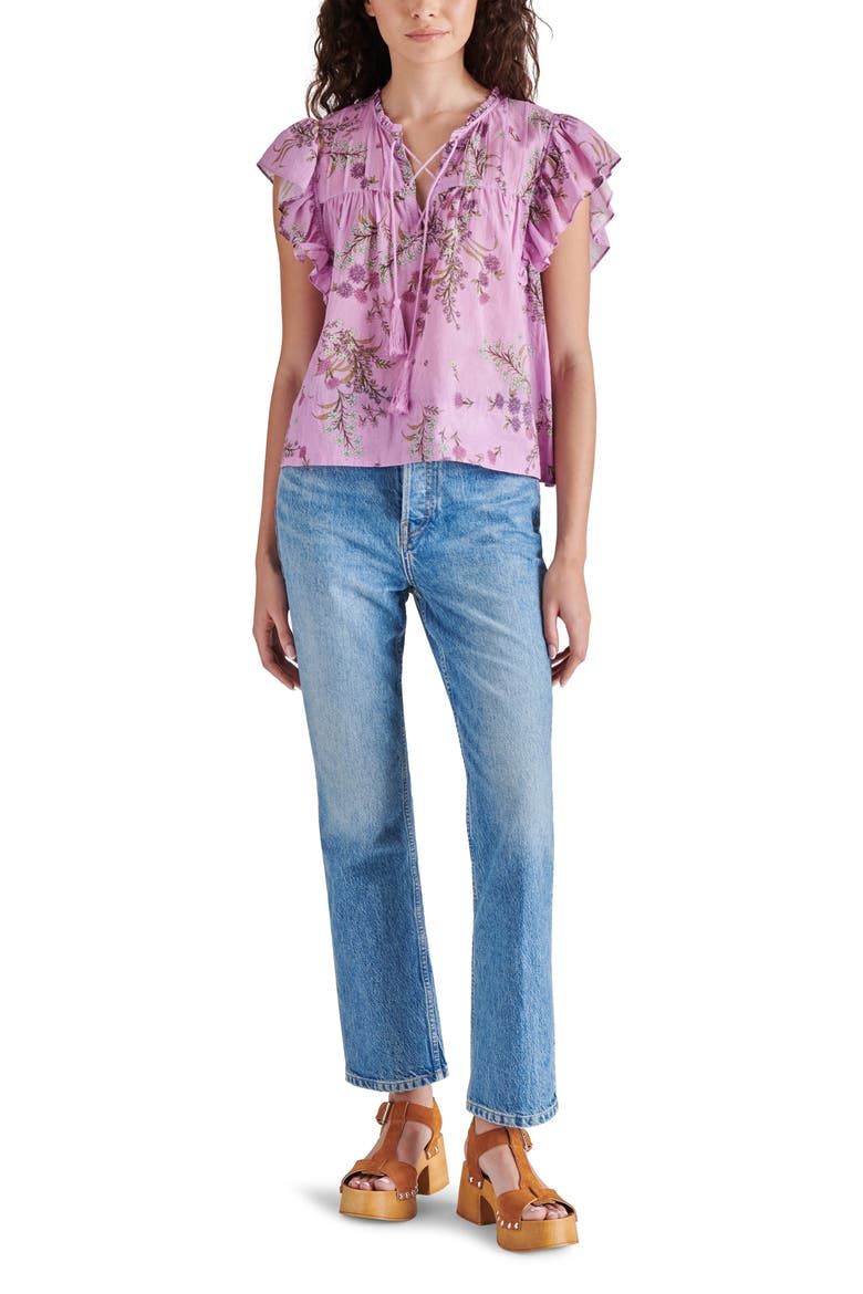 Bellamy Floral Ruffle Top, Alternate, color, PURPLE