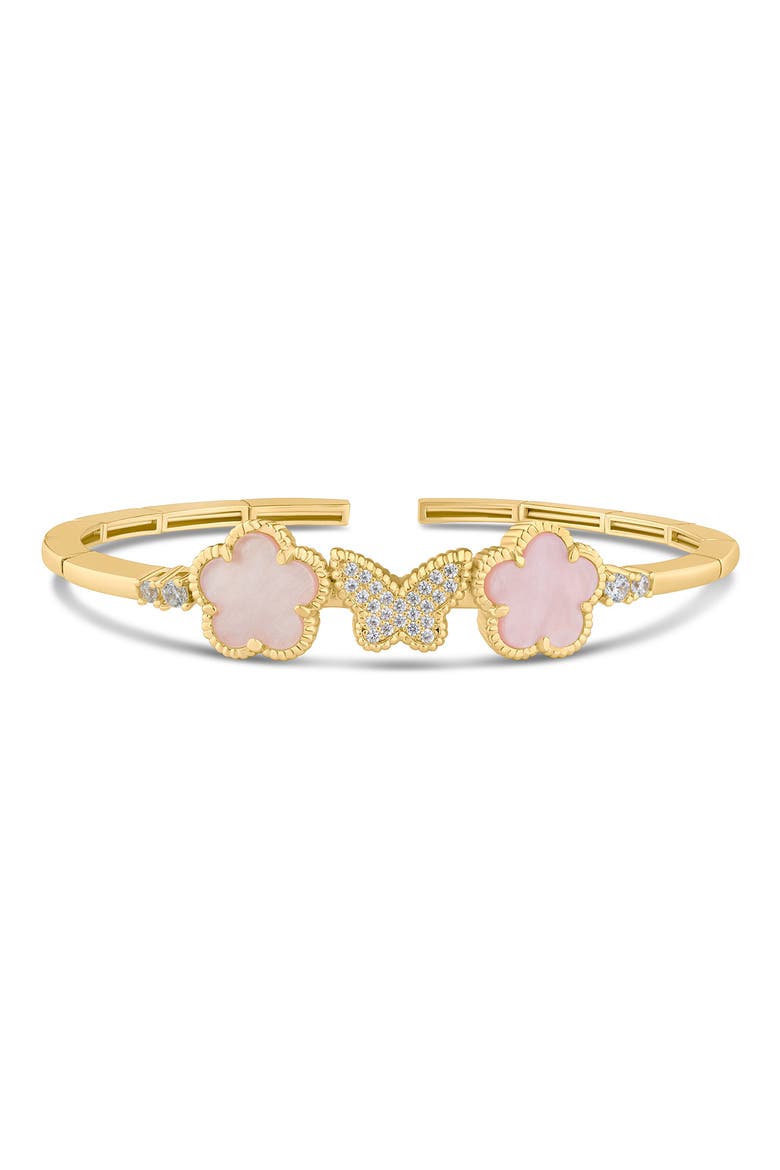 CZ Pavé Butterfly & Clover Flex Bracelet, Main, color, PINK/ GOLD