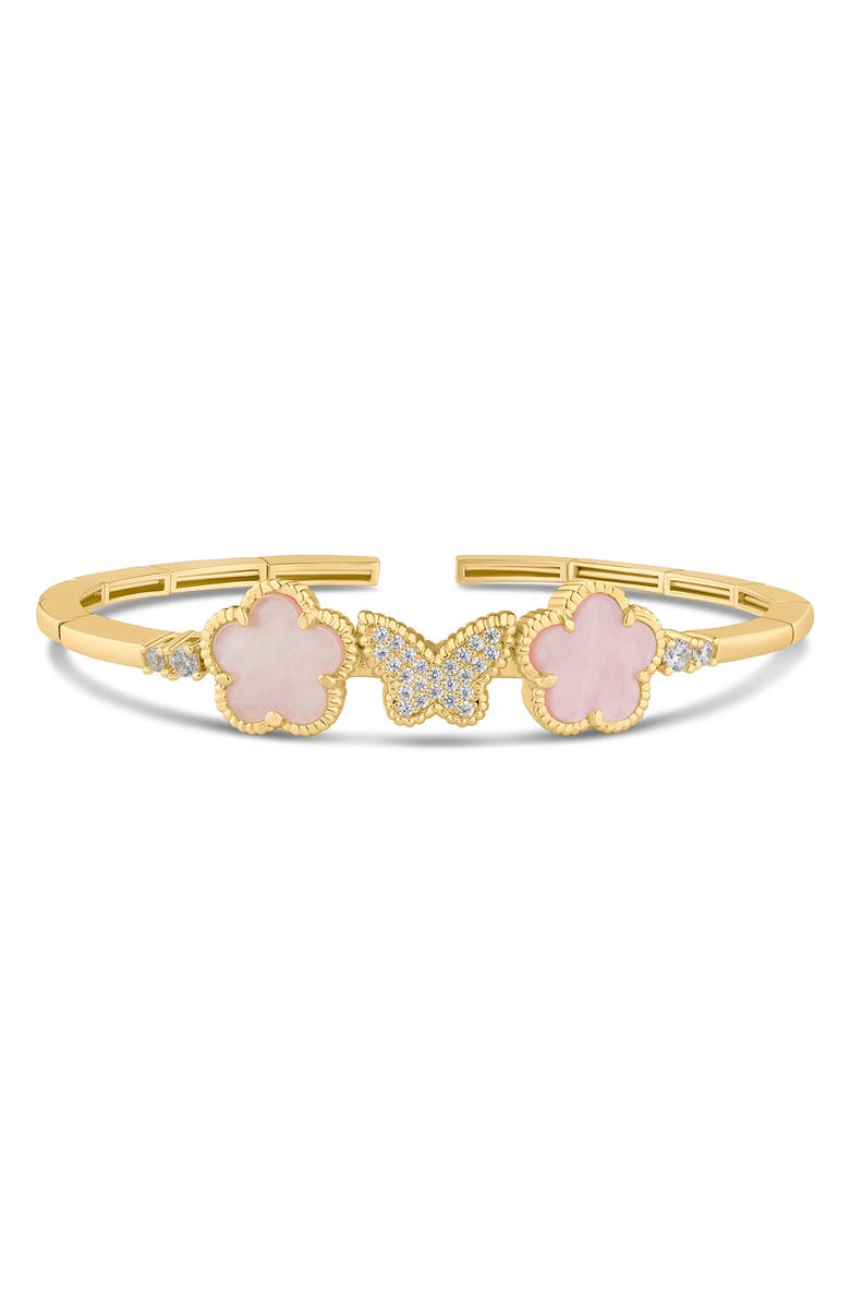 CZ by Kenneth Jay Lane CZ Pavé Butterfly & Clover Flex Bracelet, Main, color, Pink/ Gold