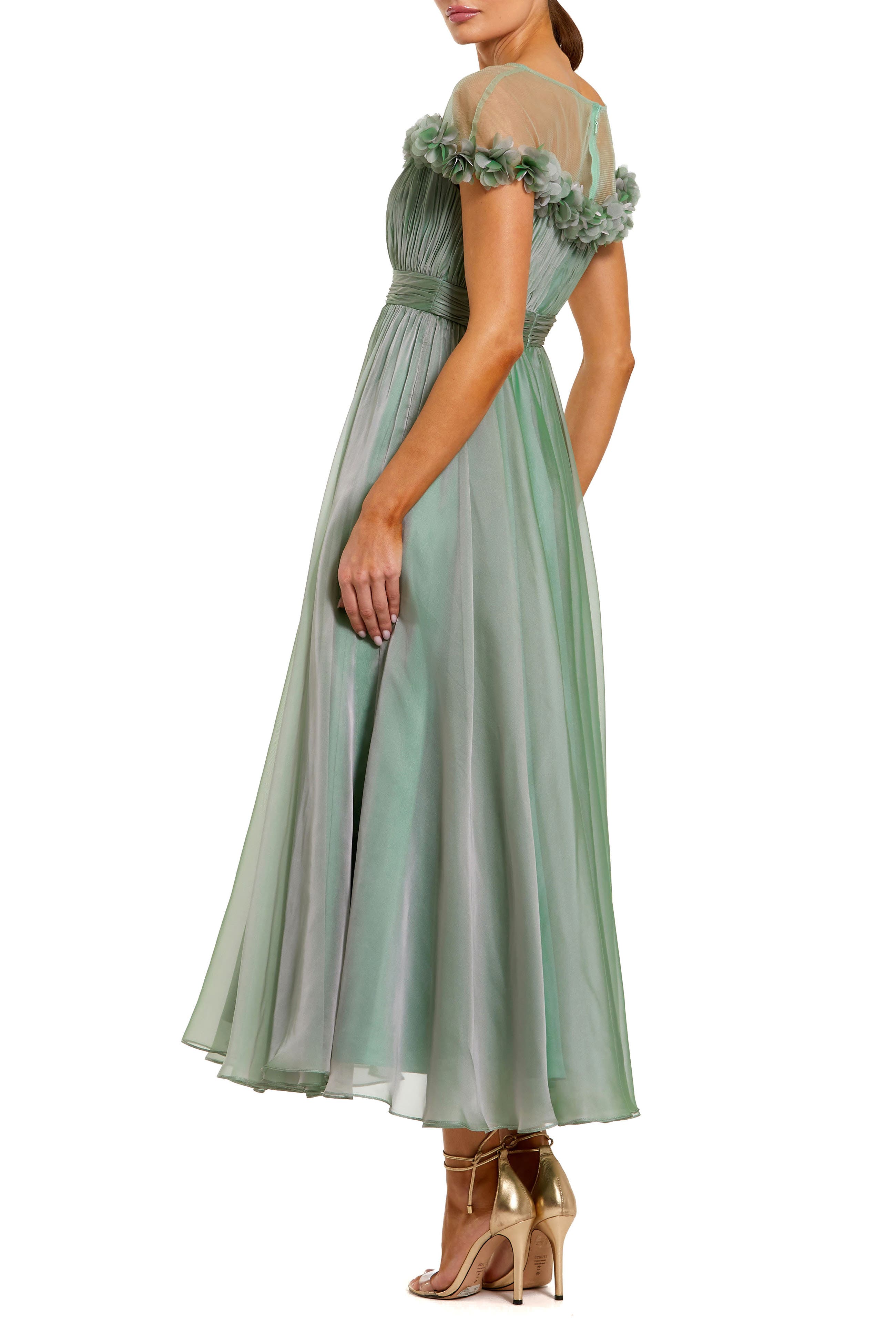 illusion floral ruched cowl neck midi dress Cider Illusion Floral Ruched Cowl Neck Midi Dress Size S