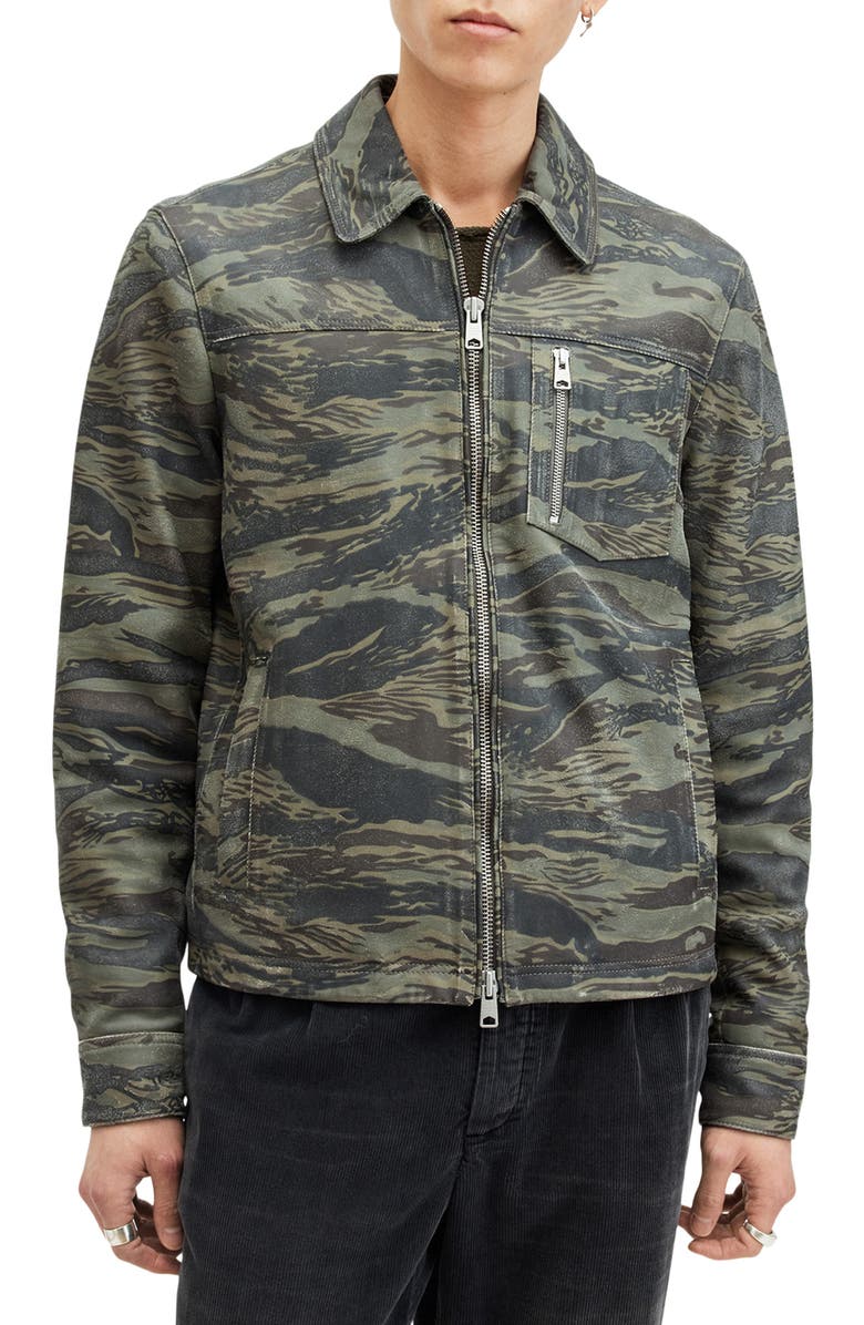 AllSaints Eddy Camo Leather Jacket, Main, color,