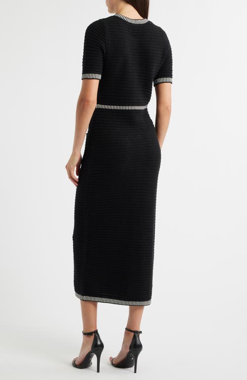 Zoe And Claire Short Sleeve Structured Sweater Dress In Black