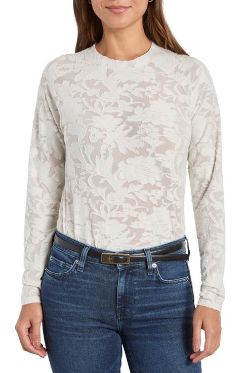 Cece Floral Semisheer Long Sleeve Top