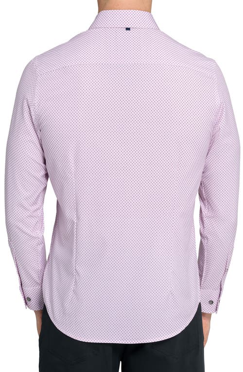 Wrk W.r.k Trim Fit Abstract Cube Print Short Sleeve Performance Button-up Shirt In Purple