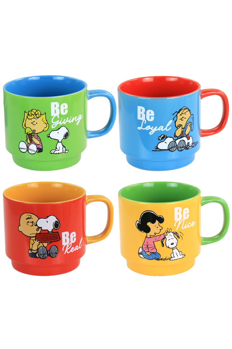 4 Piece Stoneware Stackable Mug Set with Metal Stand, Alternate, color, Blue
