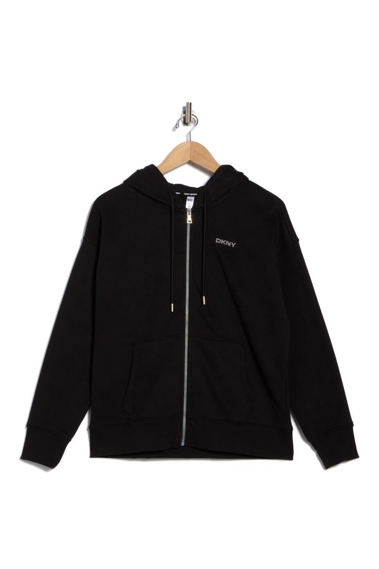 Mini Stud Logo Full Zip Hoodie, Alternate, color, BLACK
