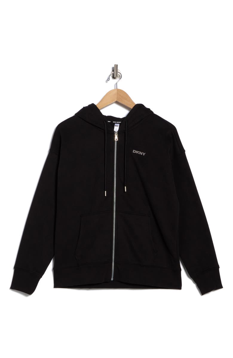 DKNY Mini Stud Logo Full Zip Hoodie, Alternate, color, Black
