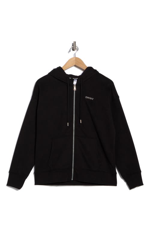 Dkny Mini Stud Logo Full Zip Hoodie In Black