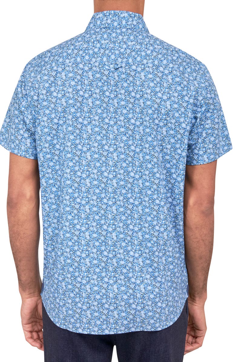 Brooklyn Brigade Slim Fit Ditsy Floral 4-Way Stretch Performance Short Sleeve Shirt, Alternate, color, Blue