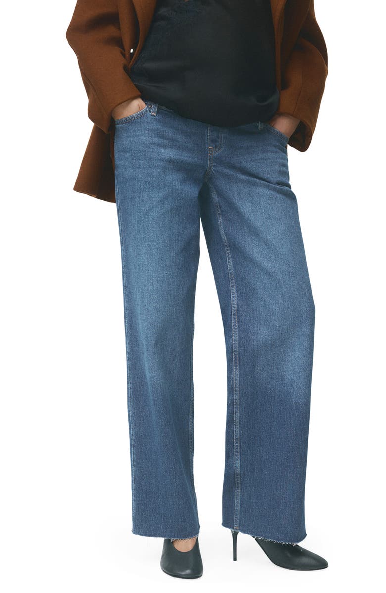 MANGO Over the Bump Wide Leg Maternity Jeans, Main, color, Medium Blue
