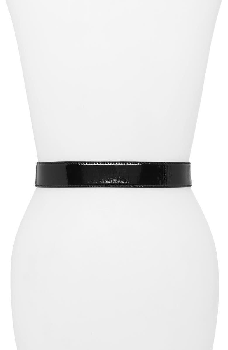 Moschino Logo Plate Leather Belt, Alternate, color,