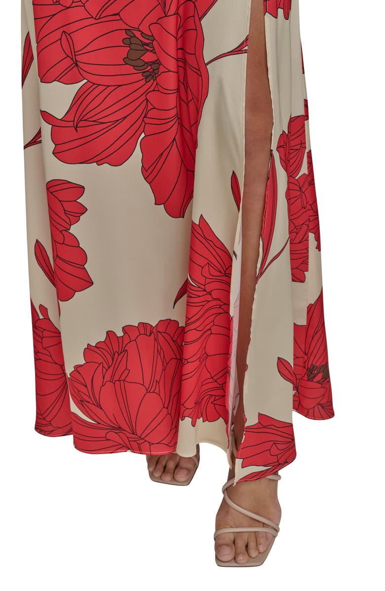 Donna Karan New York Floral Cowl Neck Satin Gown, Alternate, color, Sahara Red