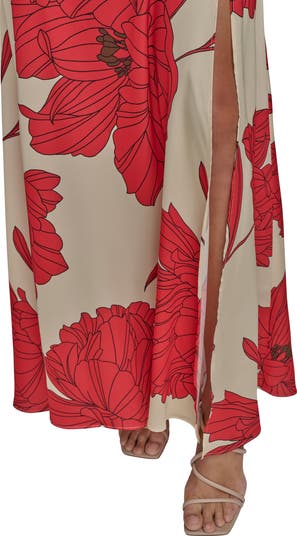 【Donna Karan New York】Cowl-Neck Lined Floral Gown Donna Karan New York Donna Karan Women's Floral-Print