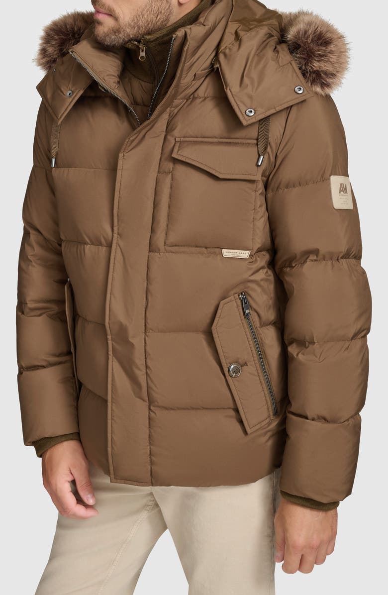 Andrew Marc Forster Down Coat with Removable Bib & Hood, Alternate, color, Cappucino