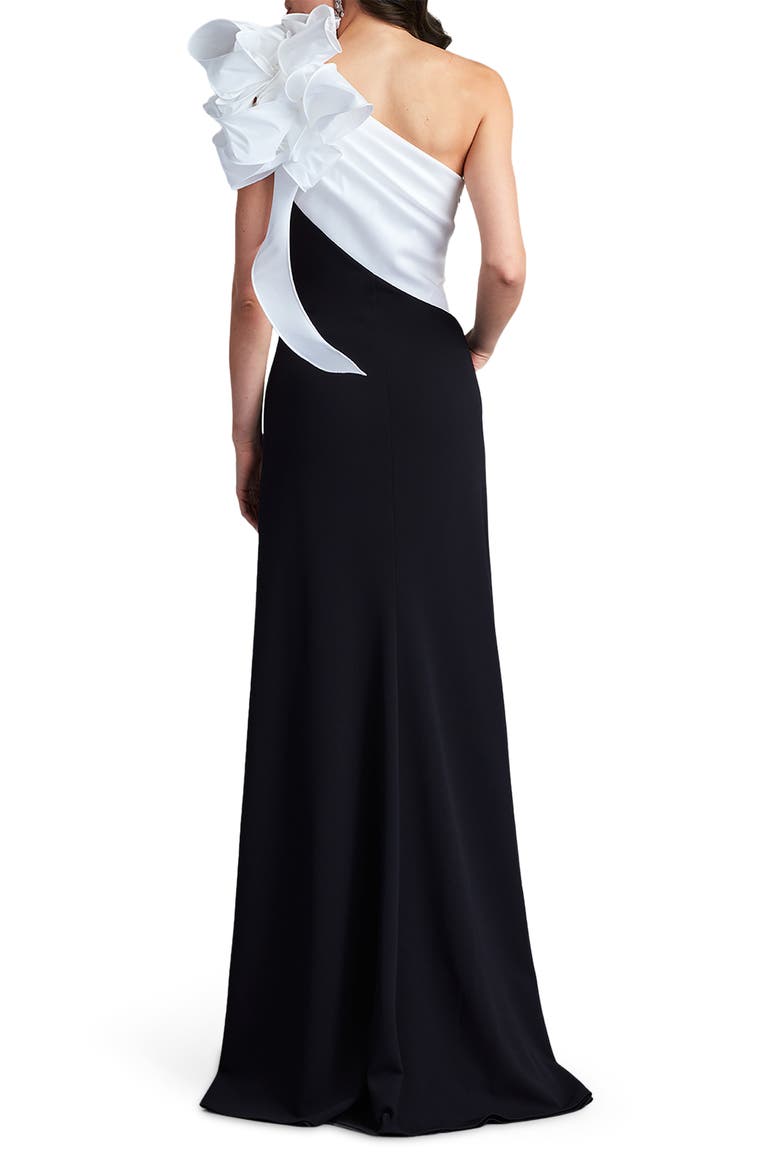 Flower One-Shoulder Gown, Alternate, color, IVORY/ BLACK