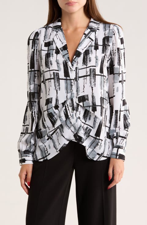 Ruched Front Button-Up Shirt