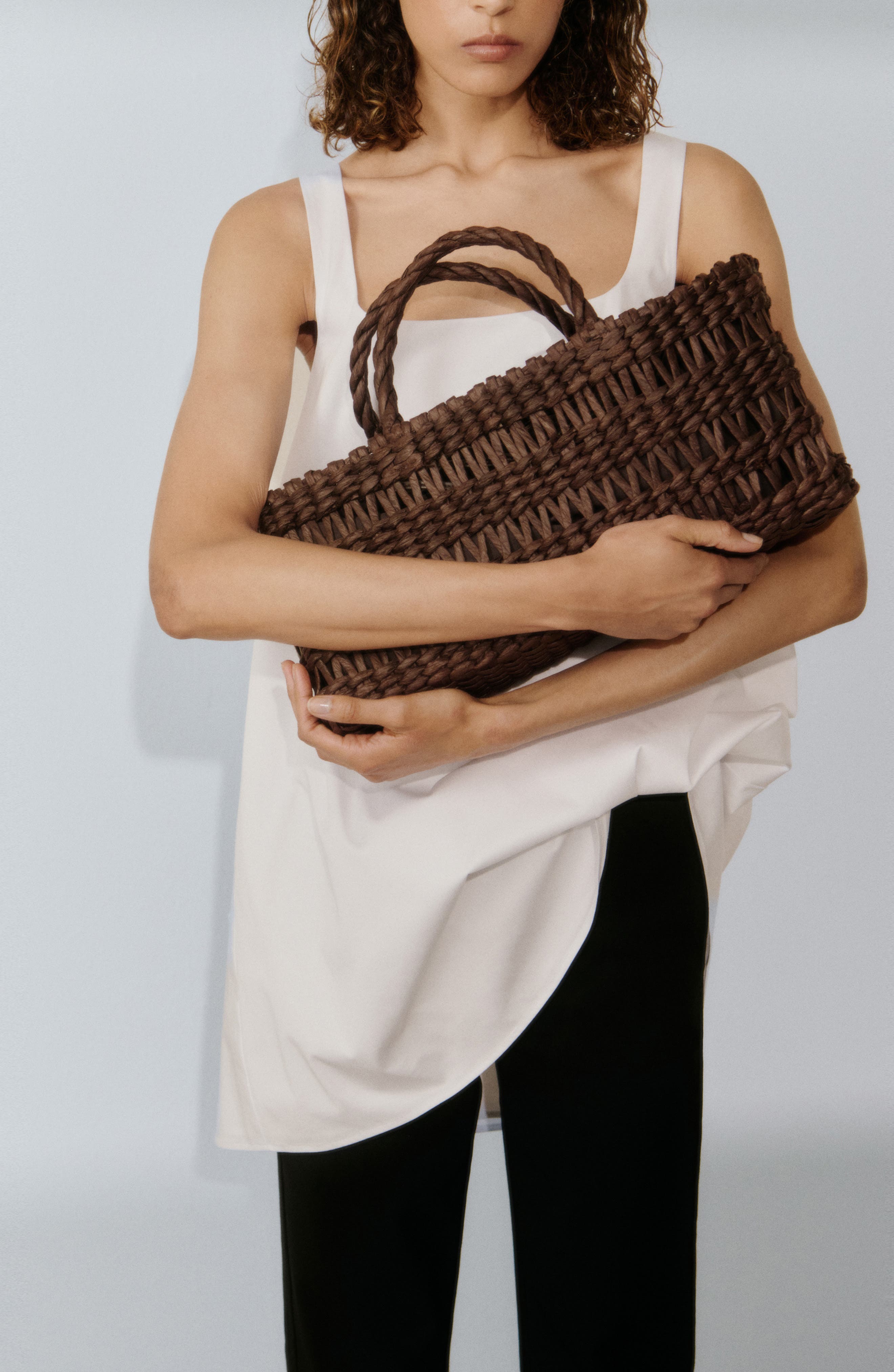 MANGO Medium Natural Fiber Tote, Alternate, color, Chocolate