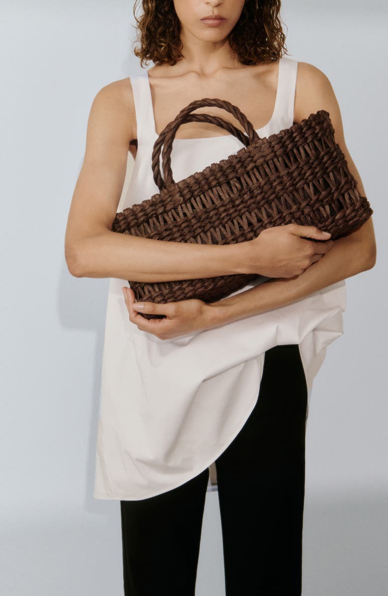 MANGO Medium Natural Fiber Tote, Alternate, color, Chocolate