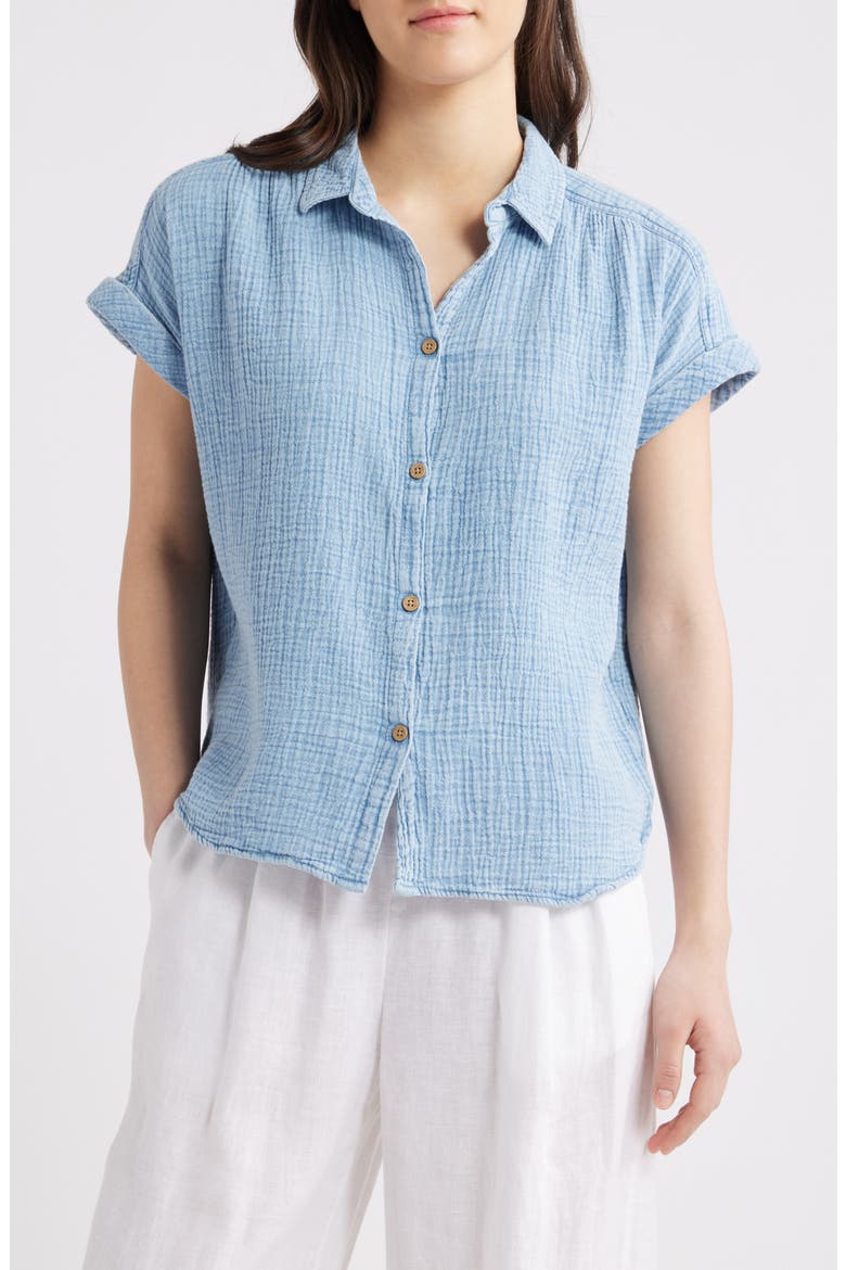 Dana Cotton Button-Up Shirt, Main, color, BLUE ACID WASH