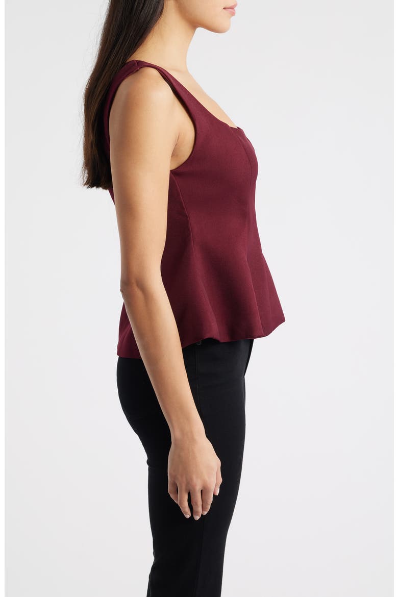 Maron Square Neck Sleeveless Peplum Top, Alternate, color, BURGUNDY