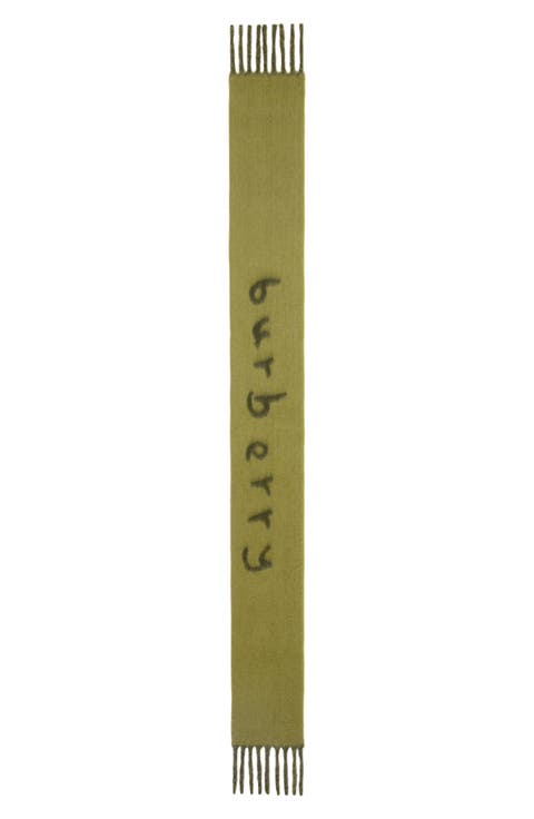 Logo Text Jacquard Reversible Alpaca & Wool Blend Fringe Scarf