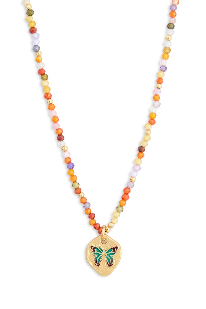 Beaded Butterfly Pendant Necklace, Alternate, color, ORANGE MULTI- GOLD