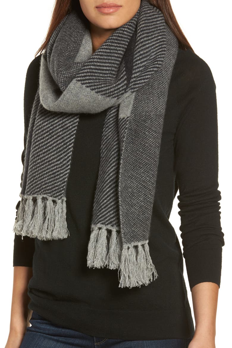 Buffalo Check Cashmere Scarf, Main, color, GREY MEDIUM HEATHER COMBO