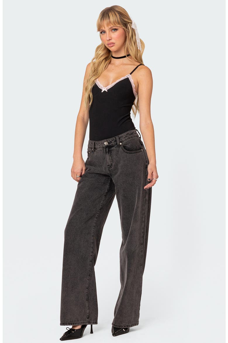 Gloria Lace Detail Rib Bodysuit, Alternate, color, BLACK