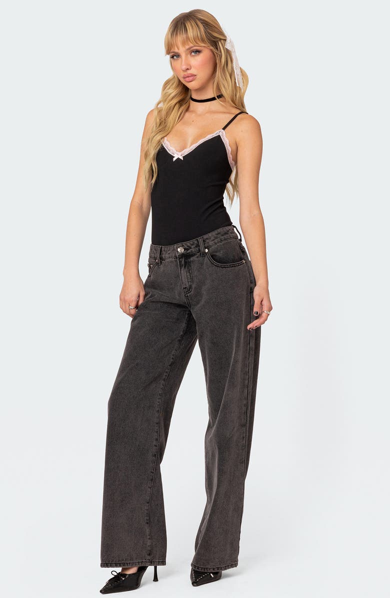 EDIKTED Gloria Lace Detail Rib Bodysuit, Alternate, color, Black