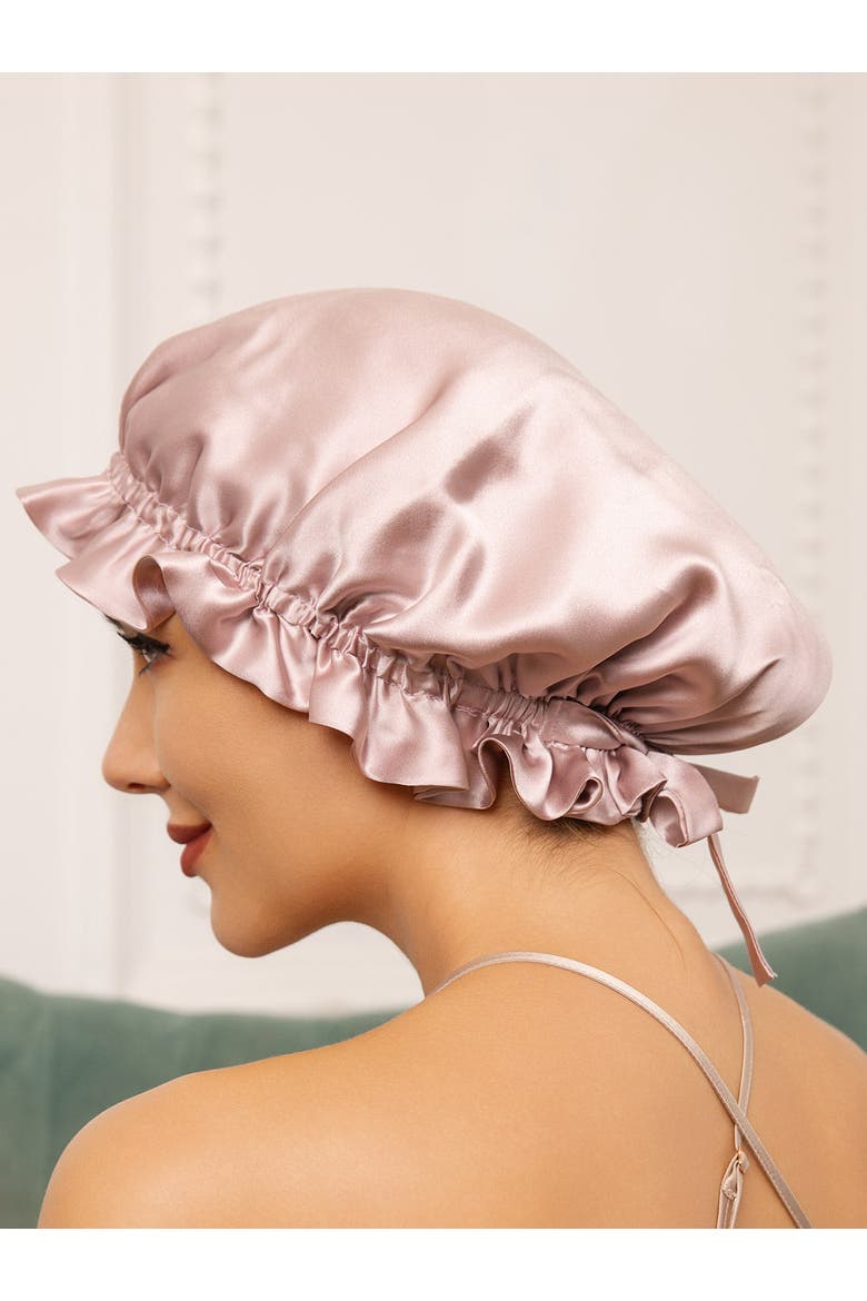 Pure Silk Double Layer Bonnet with Ribbon, Main, color, Pink
