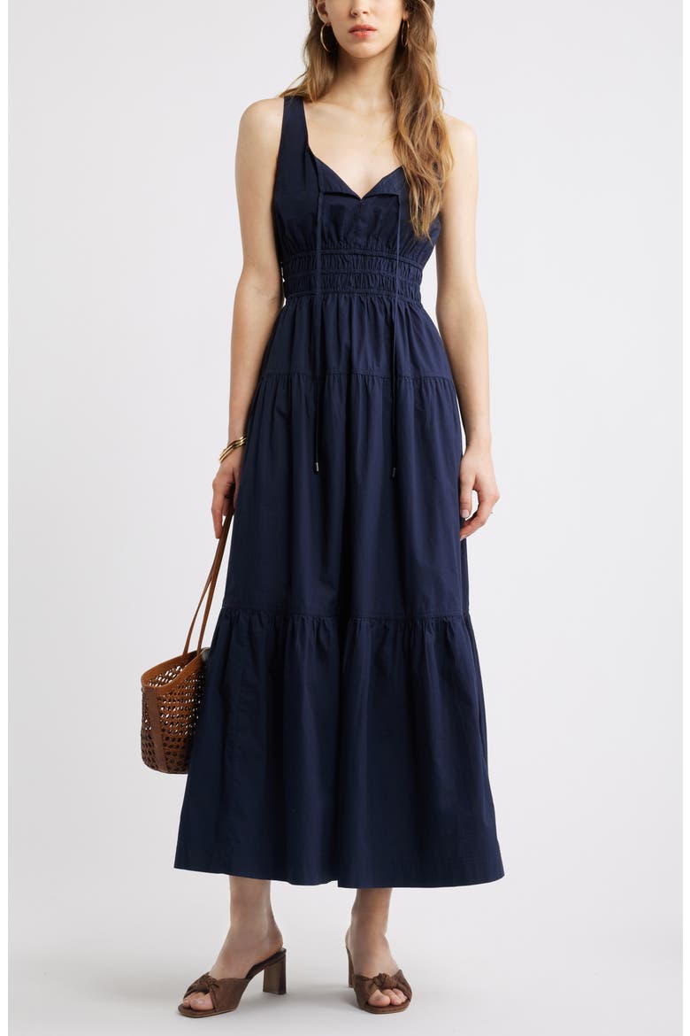 Cotton Poplin Tiered Maxi Sundress, Alternate, color, NAVY