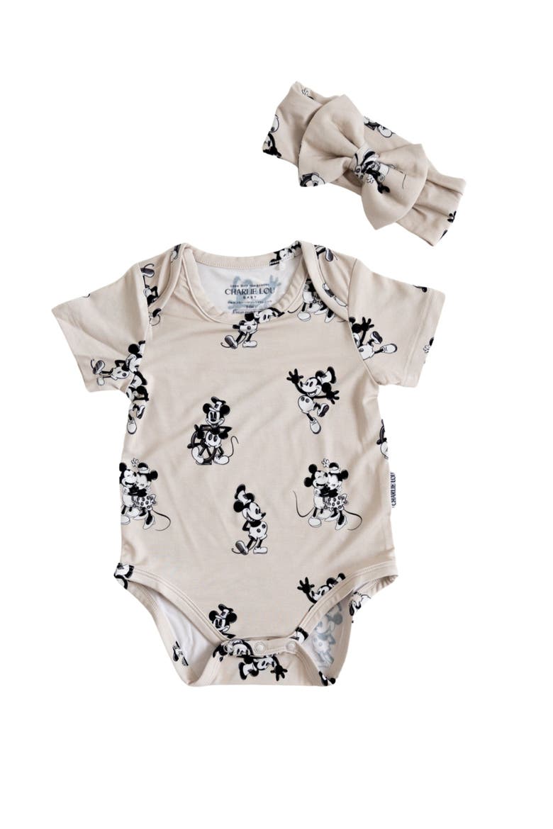 Steamboat Willie Snap Bodysuit, Alternate, color, Beige