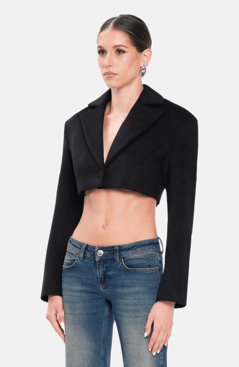 OW Collection NOVA Cropped Wool Blazer, Alternate, color, Black
